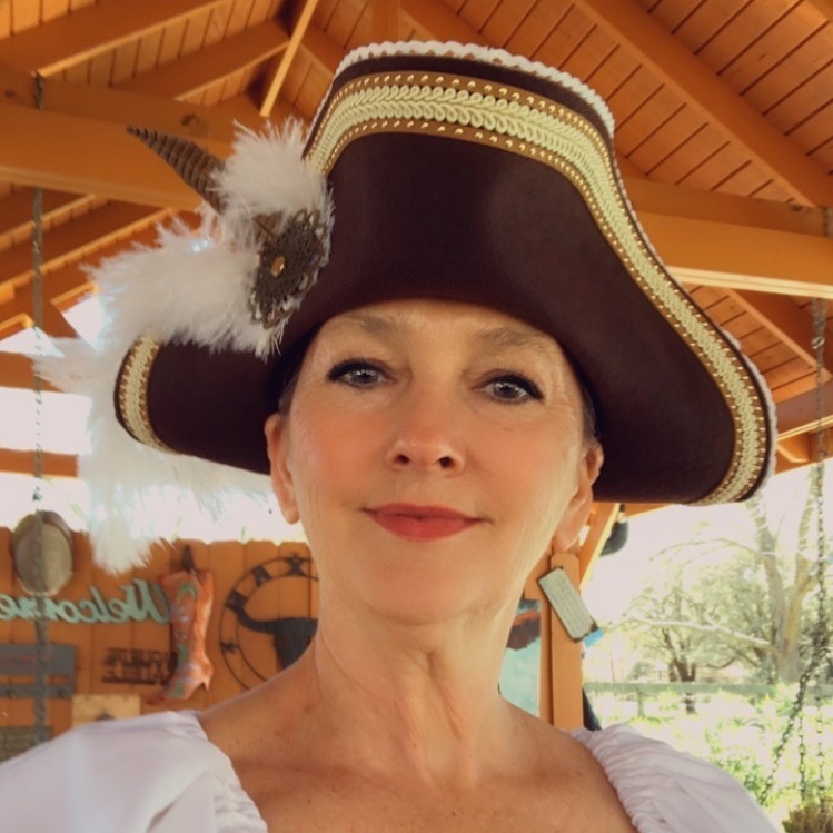 Tamsen Valoir in a homemade pirate hat.